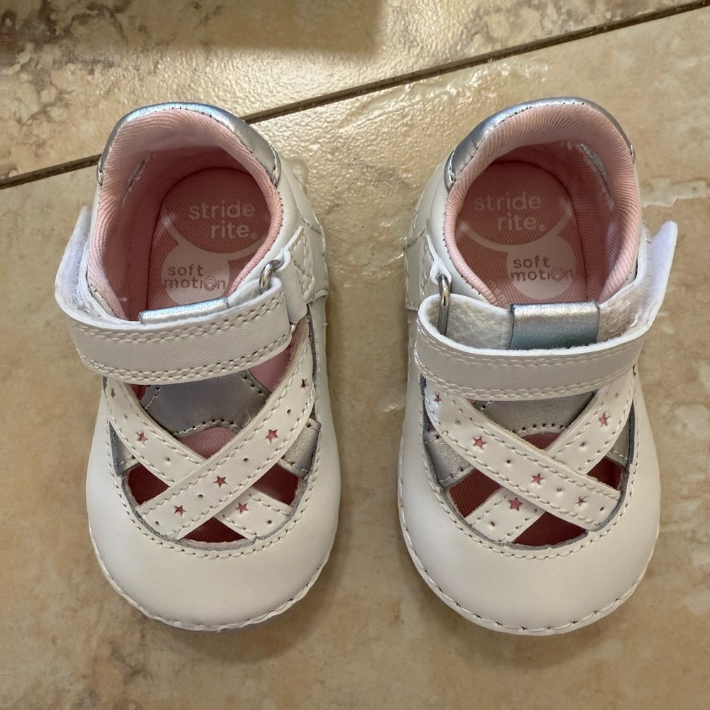 Stride Rite SM Kiki 2.0 White and Pink Baby Walker Shoes